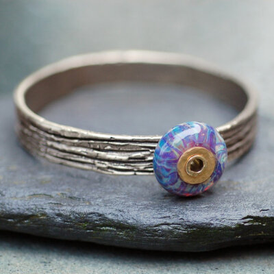 Bangle Bracelet, Bronze, Boro Lampwork, Borosilicate Glass Beaded Jewelry Purple - The Wild Secret