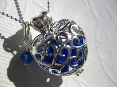 Cobalt seaglass Heart Locket and SS chain