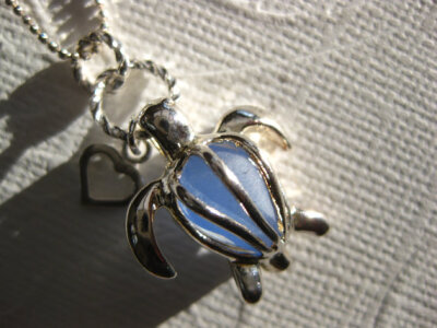 I Love Cornflower Sea turtle locket and SS chain