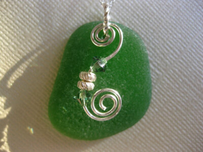 Big Bold Green Seaglass and SS chain