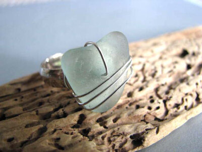 Heart Sea Glass Ring - Beach Glass Ring - Seafoam Heart Sea Glass Ring