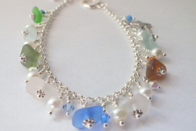 Sea Glass Beach Glass Recycled Glass Multi Colored Bracelet