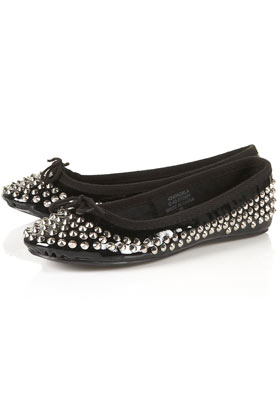 VIVID Patent Studded Ballet Pumps