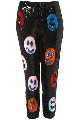 Smiley Face Sequin Trousers By Louise Gray