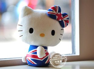 日本正版Sanrio Hello Kitty米字旗 侧身毛绒公仔