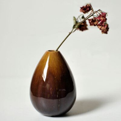 民族风 棕色 水滴形 陶瓷小花瓶