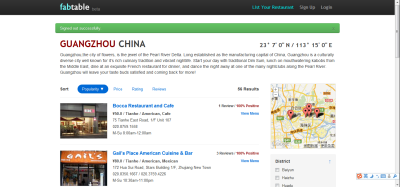  欢迎加入fabtable.com! 敬请浏览我们的网站: www.fabtable.com Welcome to fabtable.com! We're gonna help you find the best places to eat in GZ. Check out: www.fabtable.com ^_^