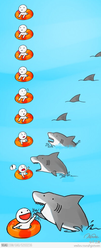 一张有趣的小画——It's a shark attack! 来自deviantart的用户arseniic。