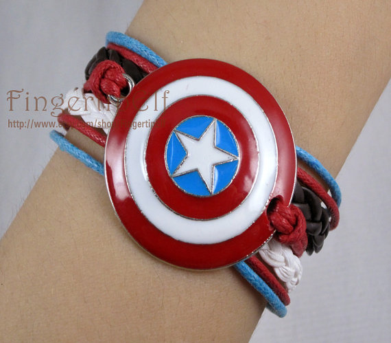 Bracelet--The Avengers America captain shield bracelet,super heroes bracelet ,brown braid bracelet