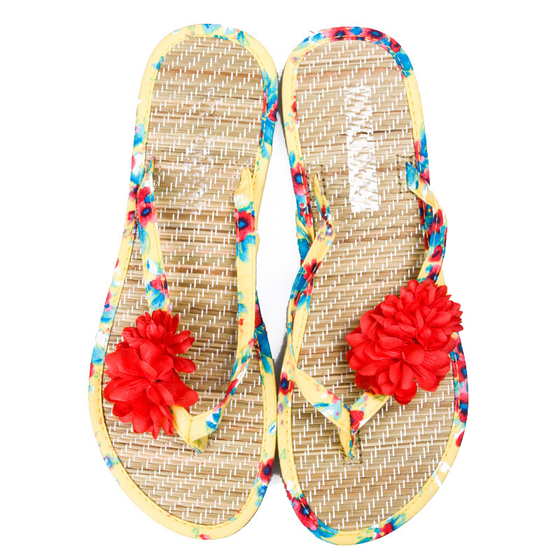 碎花 沙滩拖鞋 草席 人字拖