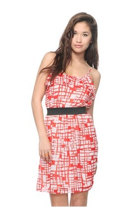 来源：Forever21 Red Print Chiffon Dress 几何红色雪纺连衣裙-淘宝网