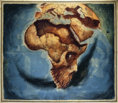 一幅来自西班牙插画师 Fernando Vincente 的作品《Africa Fisica》（非洲实体）