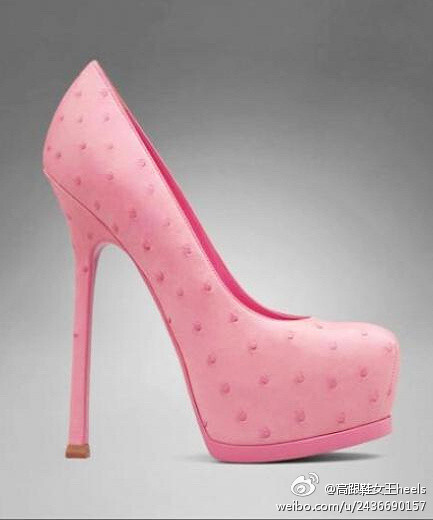 甜美小女人~~Trib Too High Heel Pump in Petal Pink Ostrich Skin YSL粉色鸵鸟皮高跟鞋