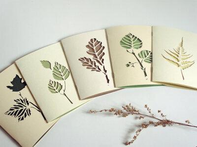 Botanical papercut greetings cards - set of 5 handcut cards - 4 x 6 inches