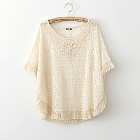 日系森林系宽松蝙蝠袖斗篷罩衫盘花流苏蕾丝花边领蕾丝衫