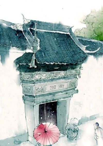 青瓦长忆旧时雨，朱伞深巷无故人