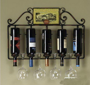 家饰界壁挂铁艺酒架 欧式红酒架葡萄酒架 多列酒杯架 田园酒架
