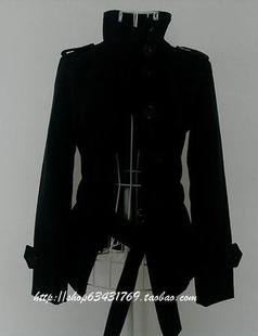 简单帅气时尚范儿黑色修身纽扣风衣外套