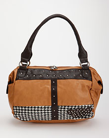 中国娃娃 女款土黄/啡色铆钉拼接单肩包