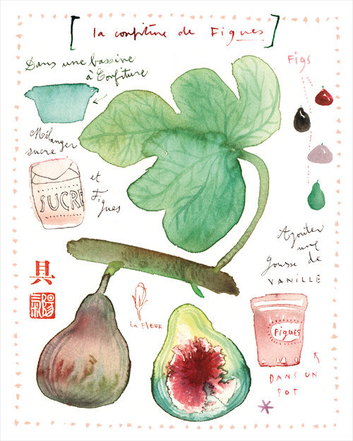 Fig marmalade recipe Food print Watercolor fruit Kitchen art