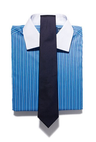 Contrast Collar Cotton contrast collar striped shirt, $200, by Polo Ralph Lauren; silk tie