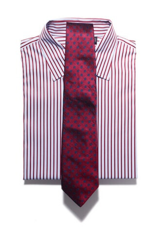 Cotton stripe shirt, $389, by Paul Smith; silk polka dot tie,$80,