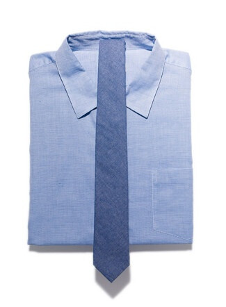 Tone on Tone Cotton shirt, $480, by Dries Van Noten; silk tie, $90, by Ben Sherman.