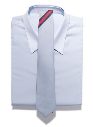 Contrast Collar Cotton contrast collar shirt, $580, by Prada; silk tie, $225, by Gucci.