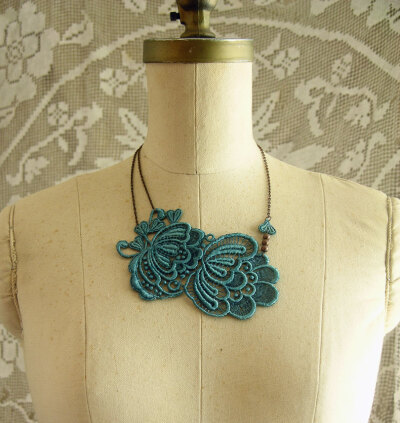 lace necklace - GENEVIEVE - deep teal - bridal necklace