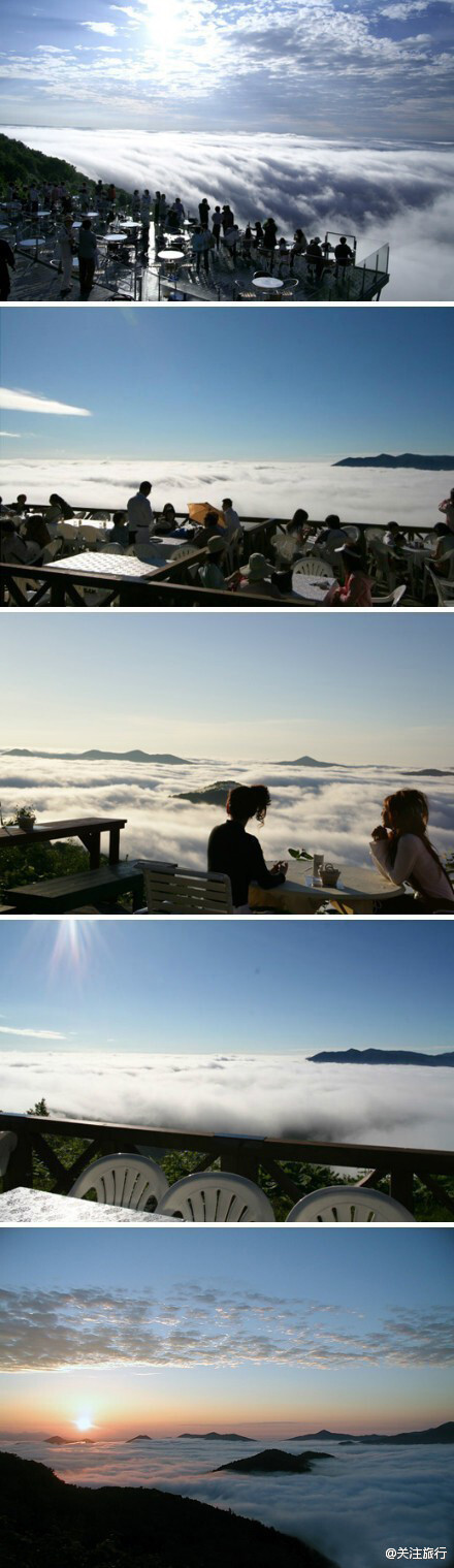 【北海道云海Terrace——离天国最近的咖啡厅】这是北海道Tomamu伟大的自然环境所孕育出的梦幻世界—云海，被称为距离天国最近咖啡厅，它便是星野度假村Tomamu的“云海Terrace”。在这里，顾客可以俯视山下，漫天云海触手可及