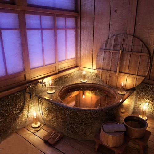 用石头砌成的浴缸，你能想象吗？在浴缸的周围点上蜡烛，接下来…