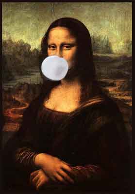 Mona Lisa blowing a bubble