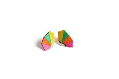 Geometric Leather Earrings Mini Triangle Kaleidoscope