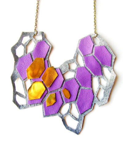 Geometric Necklace Purple Crystal Prism Forms