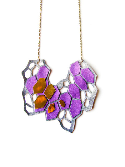 Geometric Necklace Purple Crystal Prism Forms