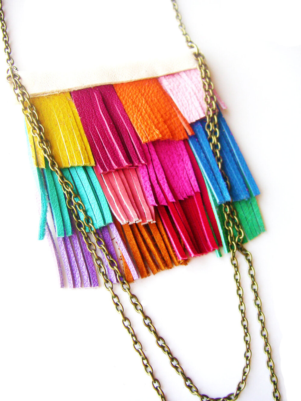 Fringe Leather Necklace Native Rainbow