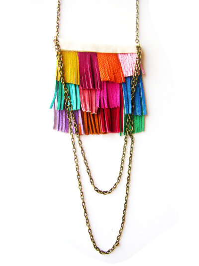 Fringe Leather Necklace Native Rainbow