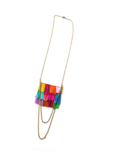 Fringe Leather Necklace Native Rainbow