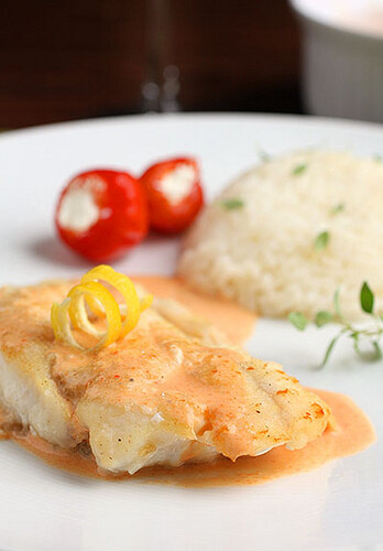 Grouper with Goat Cheese Peppadew Cream Sauce