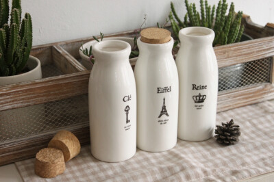 【控首饰】日式ZAKKA风 左米生活 软木塞 创意怀旧复古陶瓷牛奶瓶
