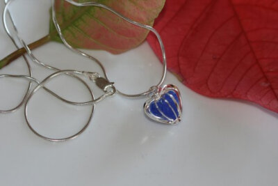 Genuine cobalt blue sea glass beach glass heart necklace