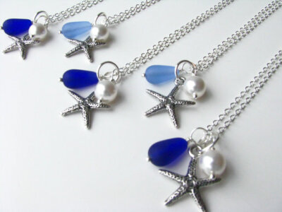 Bridesmaid Jewelry Starfish Necklaces Royal Blue Cornflower Something Blue Wedding Jewelry Blue Necklaces, Other colors available