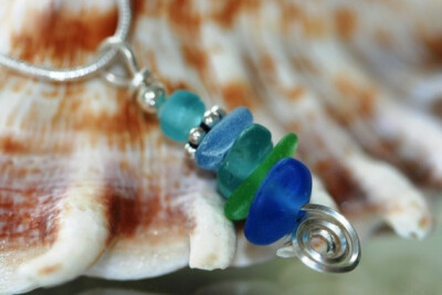 Sea Spiral - sea glass beach glass pendant