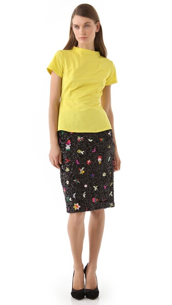 SUNO Beaded Flower Pencil Skirt