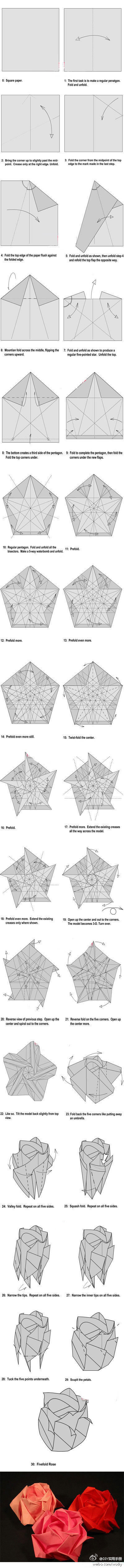 五瓣玫瑰折纸教程