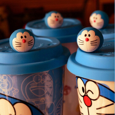 机器猫 哆啦A梦 小叮当带盖环保咖啡水杯 卡通陶瓷茶杯