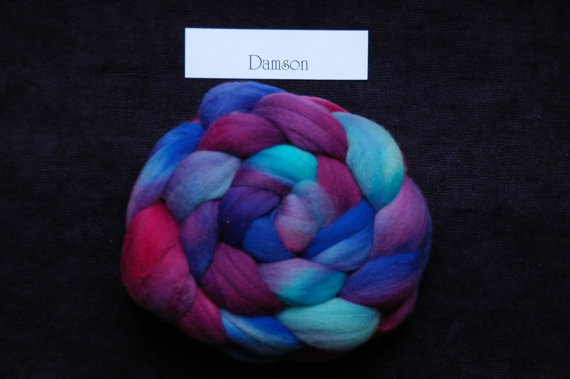 DAMSON hand dyed wool tops for spinning, felting, or fiber art 100g (3 1/2 oz) Look in my SHOP for more great colourways