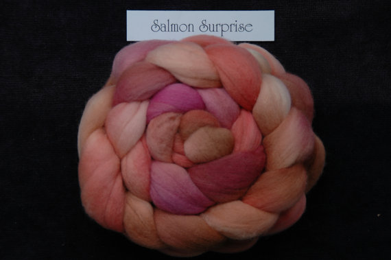 SALMON SURPRISE hand dyed wool tops for spinning, felting, or fiber art 100g (3 1/2 oz) Look in my SHOP for more great colourways