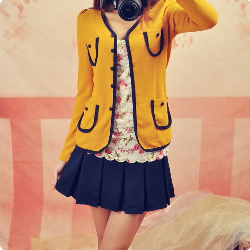 2012秋装新款女装欧美大牌小香风V领名媛针织外套甜美复古vintage