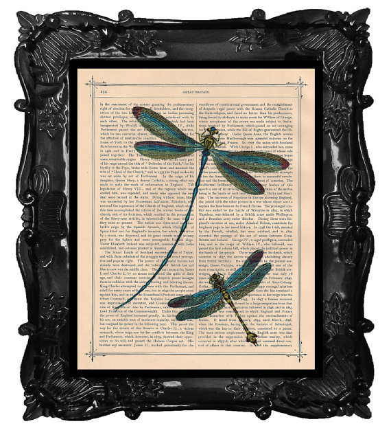 Faucet DRAGONFLIES Spring Water Art Print - DRAGONFLIES Faucet beautifully made on antique book page dictionary print Dragonfly